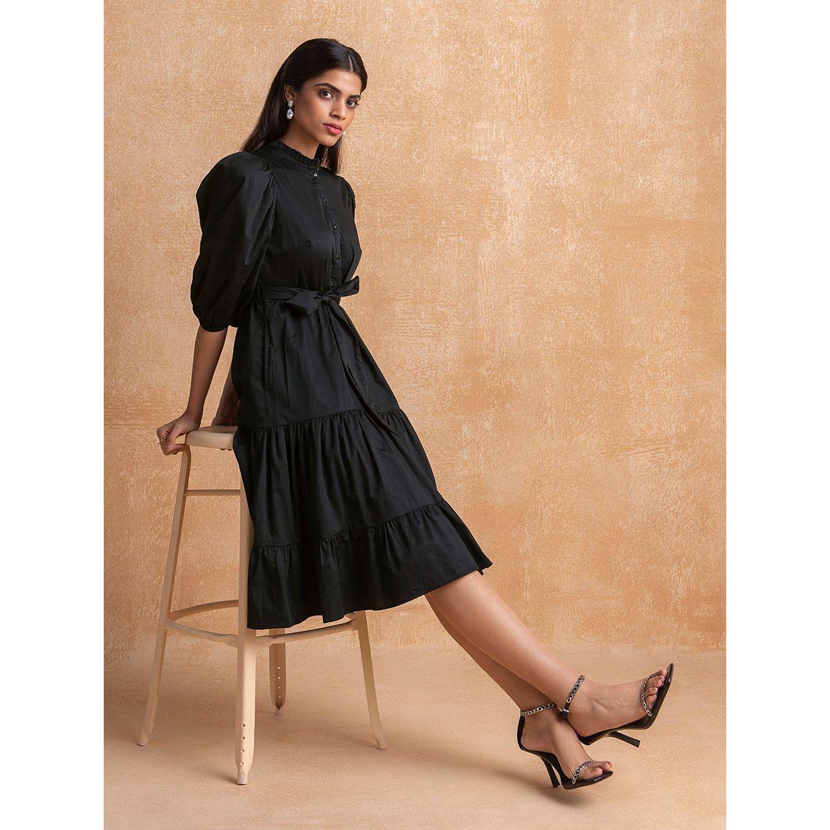 فستان ميدي بكسرات وياقة قائمة فِميلا × ستايلي-women-clothing-dresses-image-6