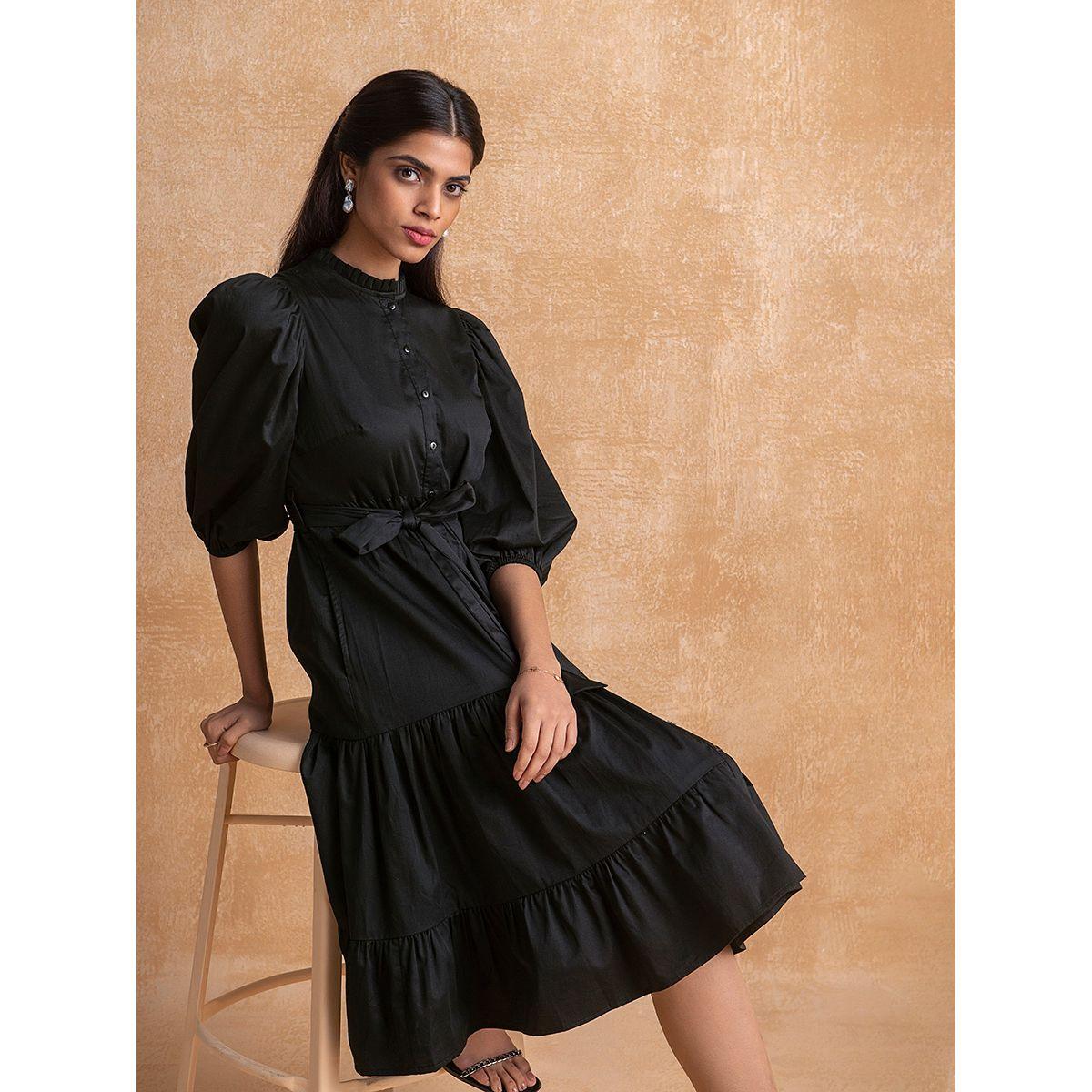 Femella X Styli Stand Collar Tiered Midi Dress-women-clothing-dresses-image-7