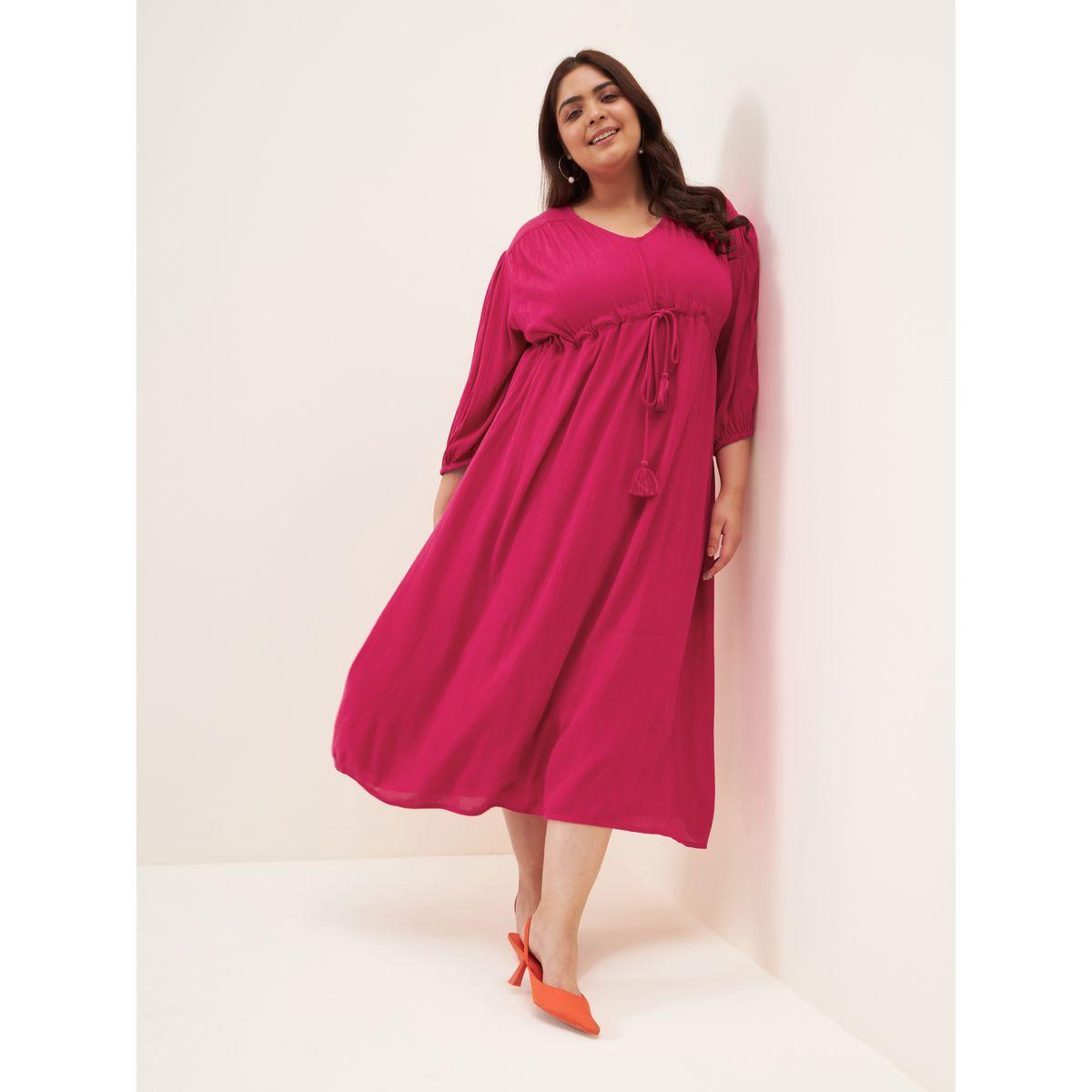 Femella X Styli Plus Drawstring Waist V Neck Midi Dress-women-clothing-dresses-image-6