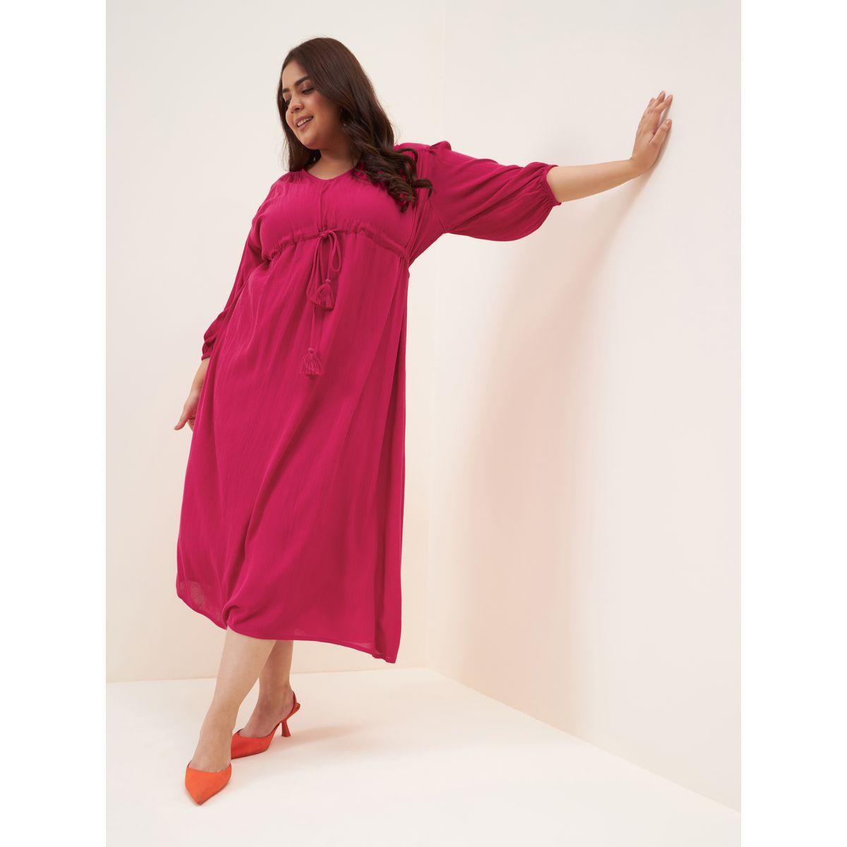 Femella X Styli Plus Drawstring Waist V Neck Midi Dress-women-clothing-dresses-image-7
