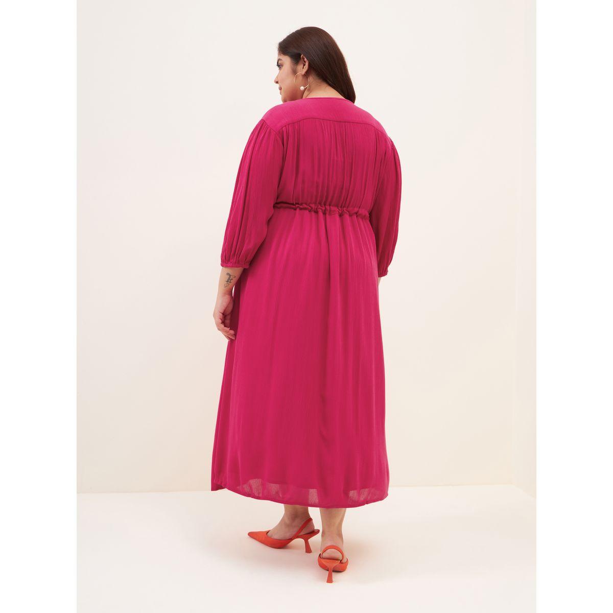 Femella X Styli Plus Drawstring Waist V Neck Midi Dress-women-clothing-dresses-image-8