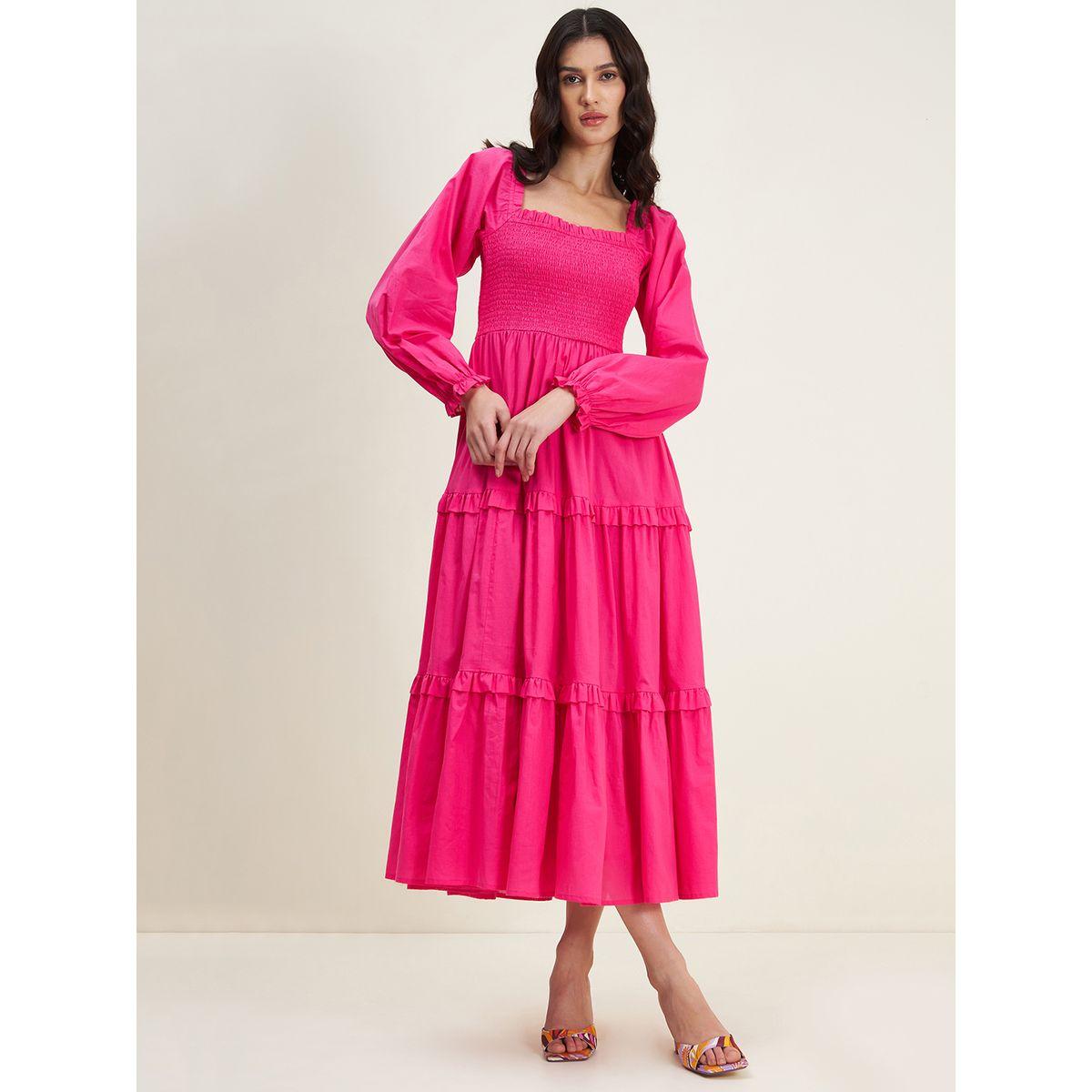 فستان طويل بكسرات ورقبة واسعة فِميلا × ستايلي-women-clothing-dresses-image-1