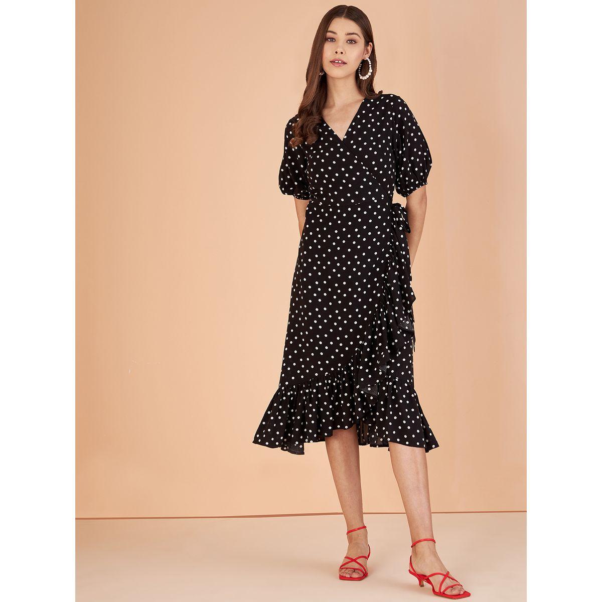 Femmella X Styli  Polka Dot Print Wrap Midi Dress-women-clothing-dresses-image-1
