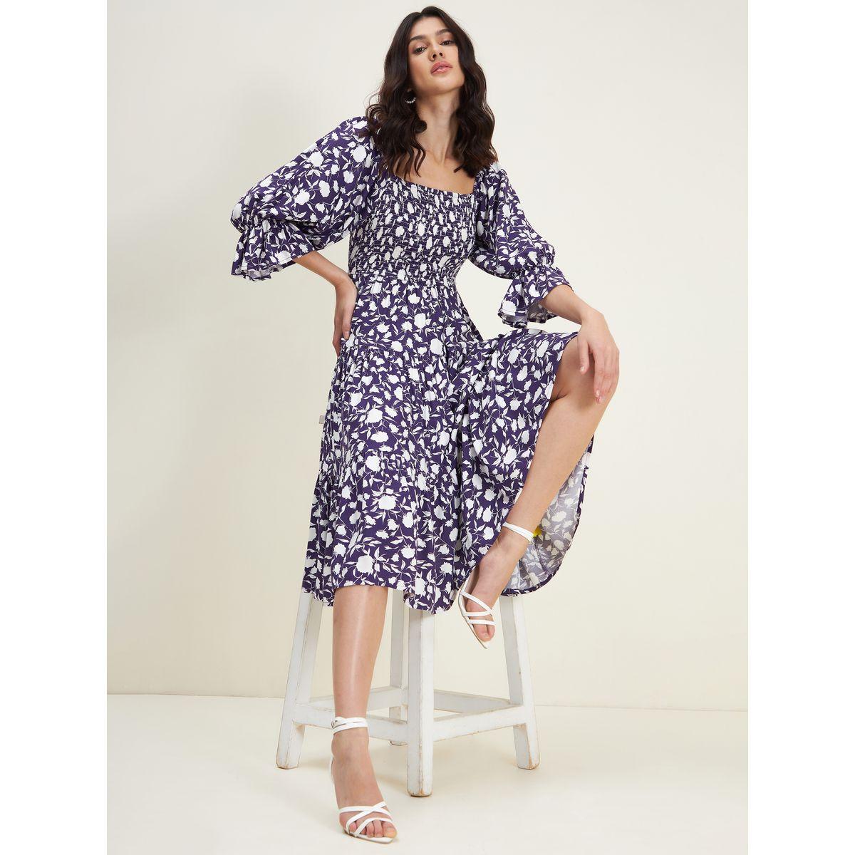 Femella X Styli Floral Print Smocked Tiered Midi Dress-women-clothing-dresses-image-1