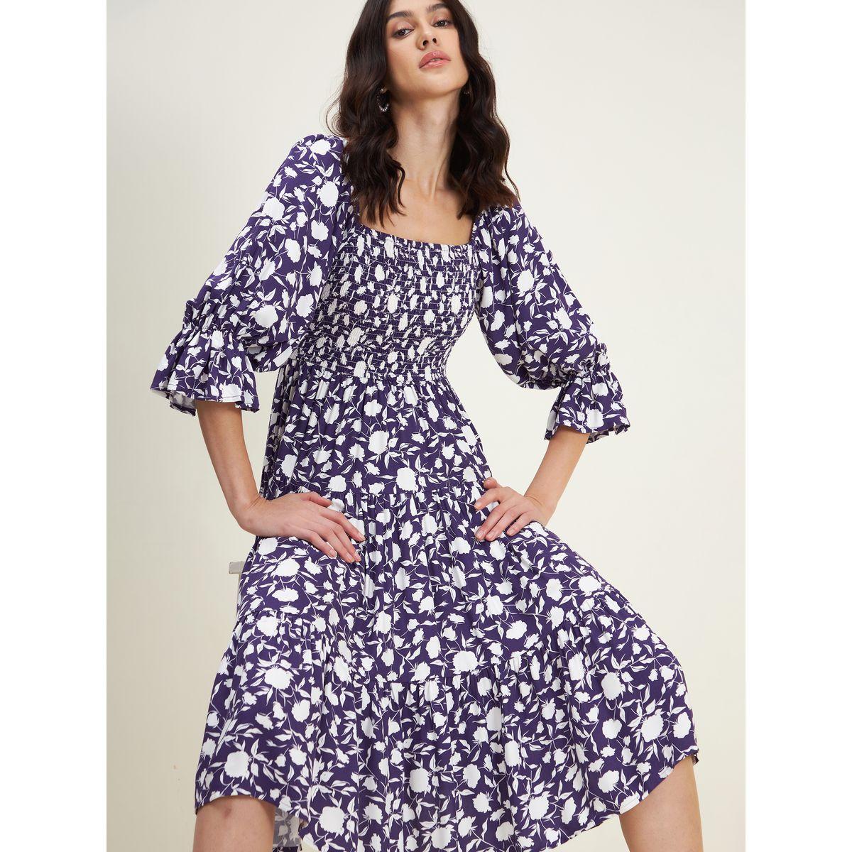 Femella X Styli Floral Print Smocked Tiered Midi Dress-women-clothing-dresses-image-3