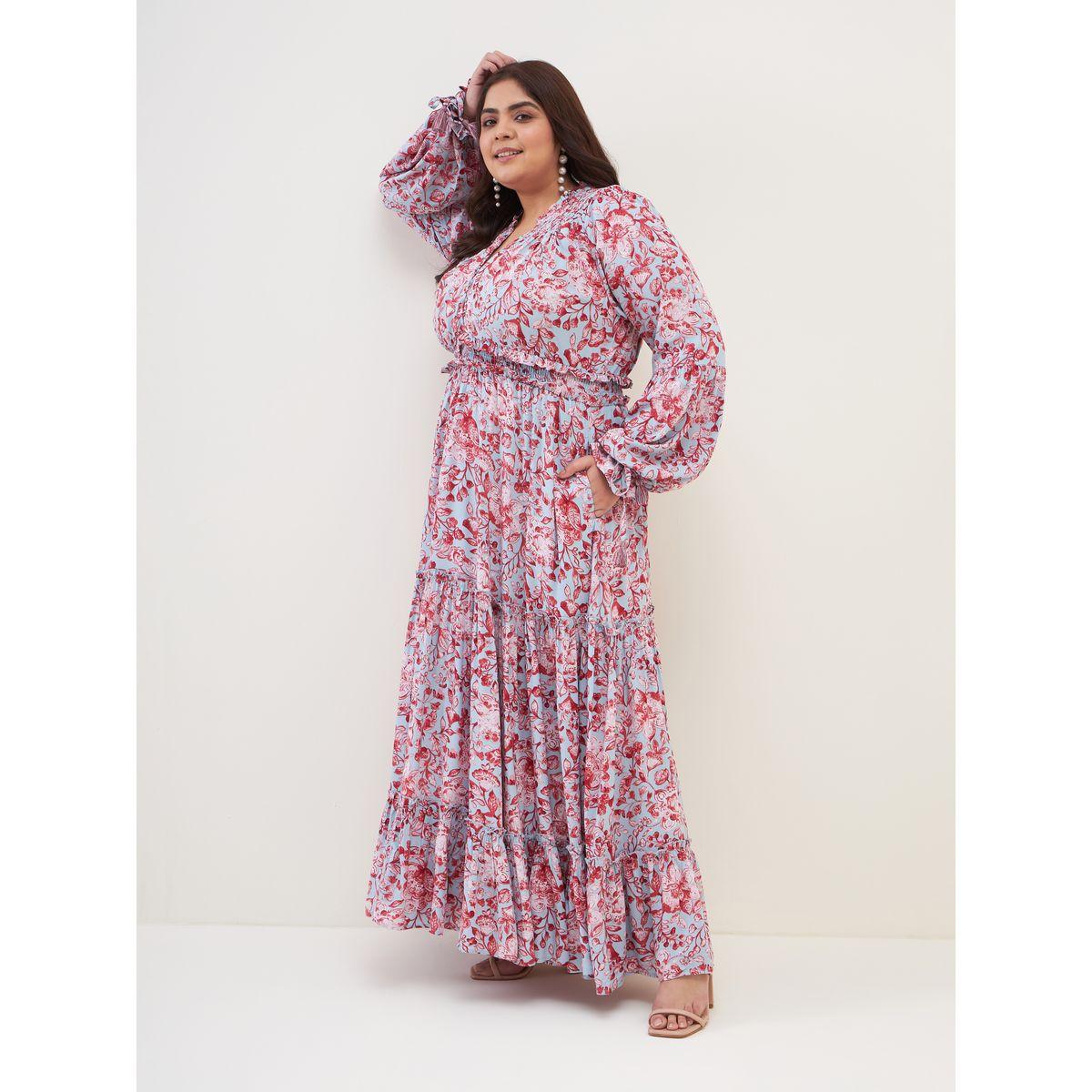 Femella X Styli Plus Floral Notch Neck Tiered Maxi Dress-women-clothing-dresses-image-2