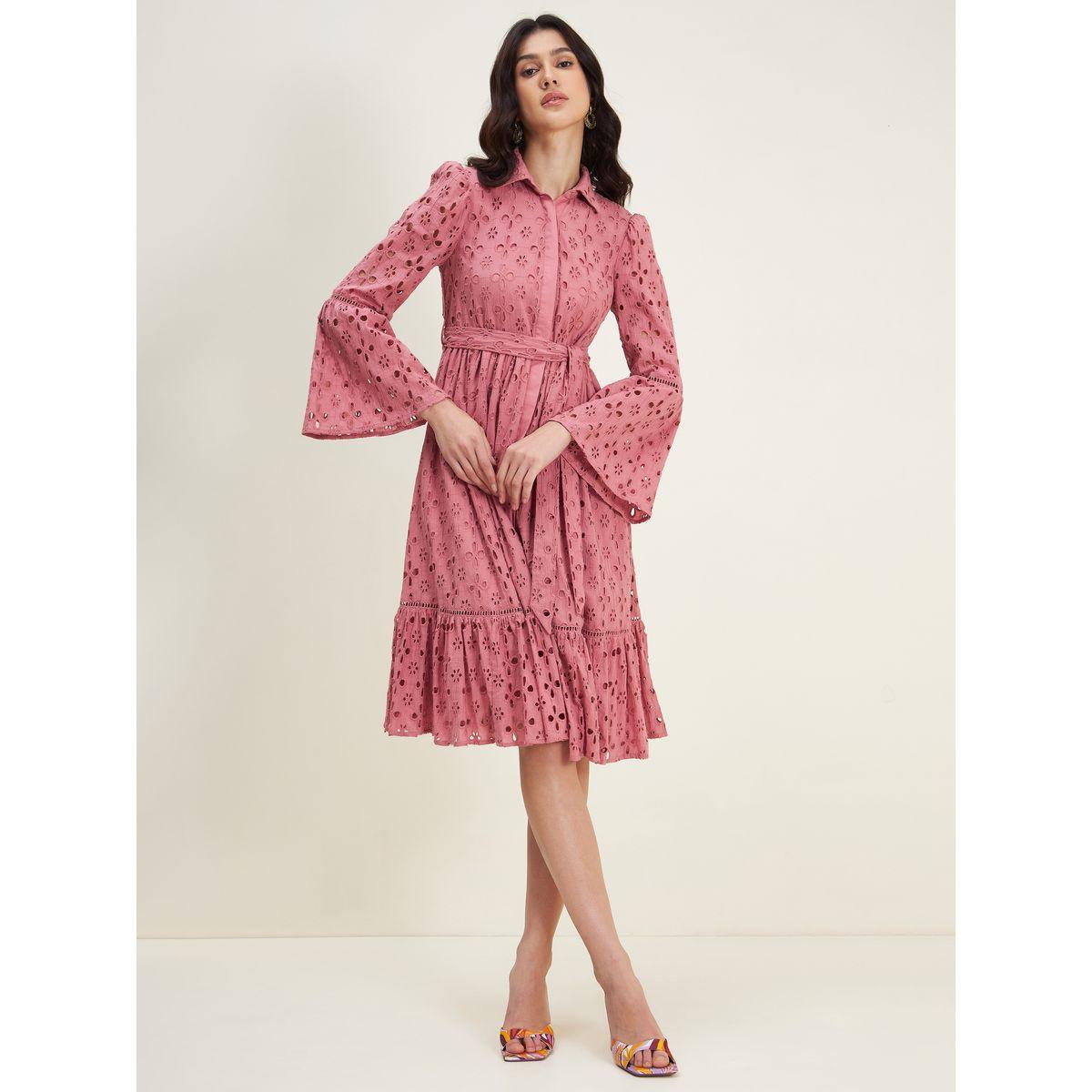 فستان ميدي مزين بكسرات فِميلا × ستايلي-women-clothing-dresses-image-1