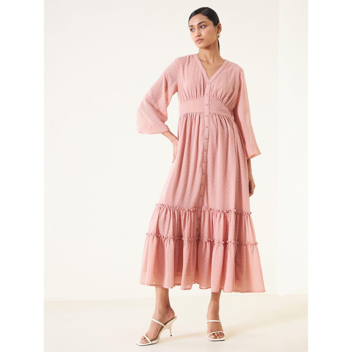Femmella X Styli  Dobby Tiered Maxi Dress with Ruffle Detail-women-clothing-dresses-image-1