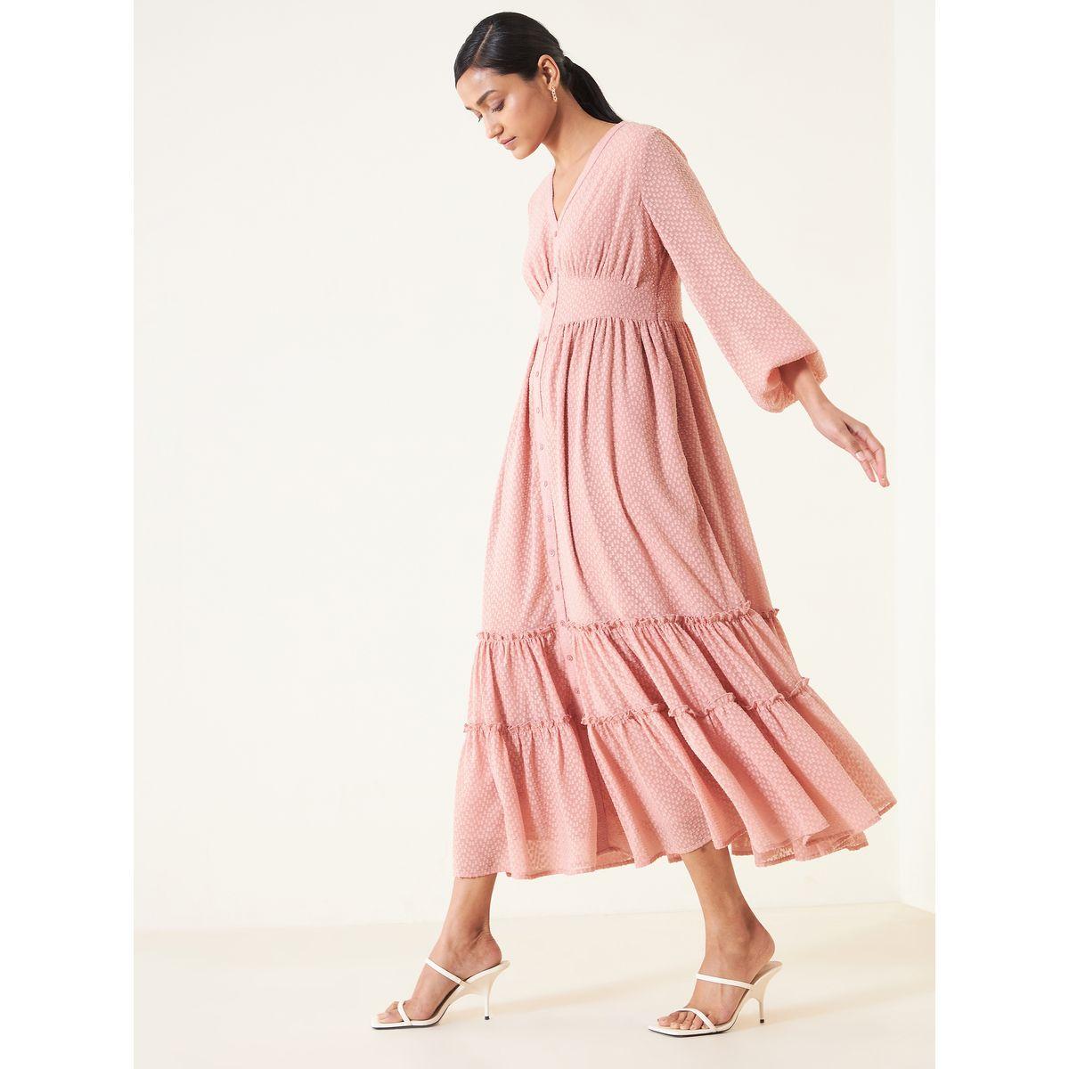 Femmella X Styli  Dobby Tiered Maxi Dress with Ruffle Detail-women-clothing-dresses-image-2