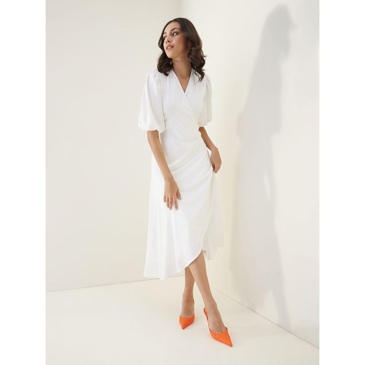 Femella X Styli Solid Wrap Front Midi Dress-women-clothing-dresses-image-1