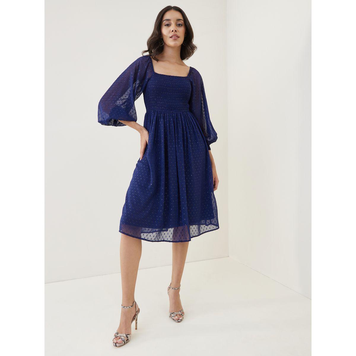 Femella X Styli Square Neck Lurex Smocked Midi Dress-women-clothing-dresses-image-1