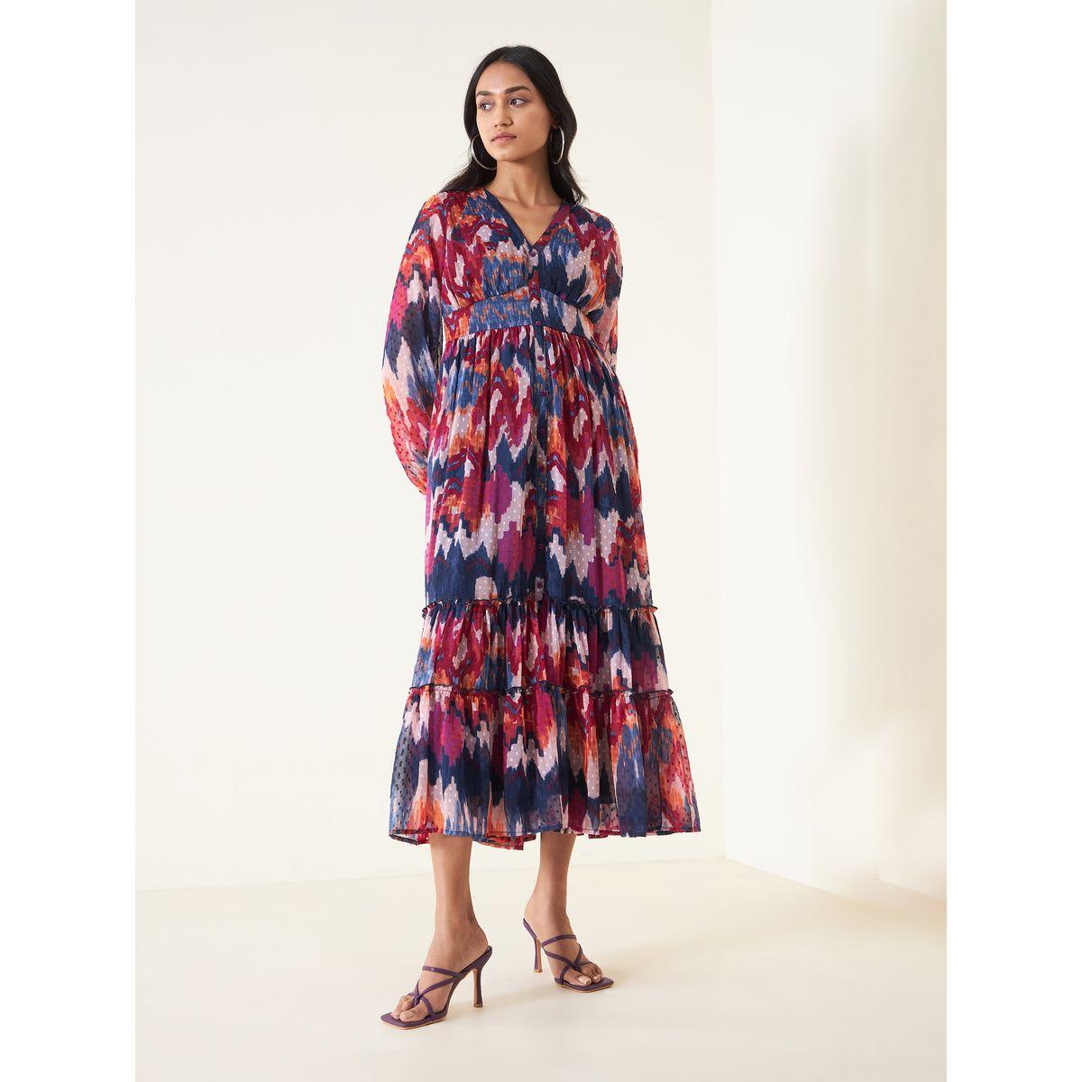 فستان طويل مطبع بطبعة مجردة فِميلا × ستايلي-women-clothing-dresses-image-1