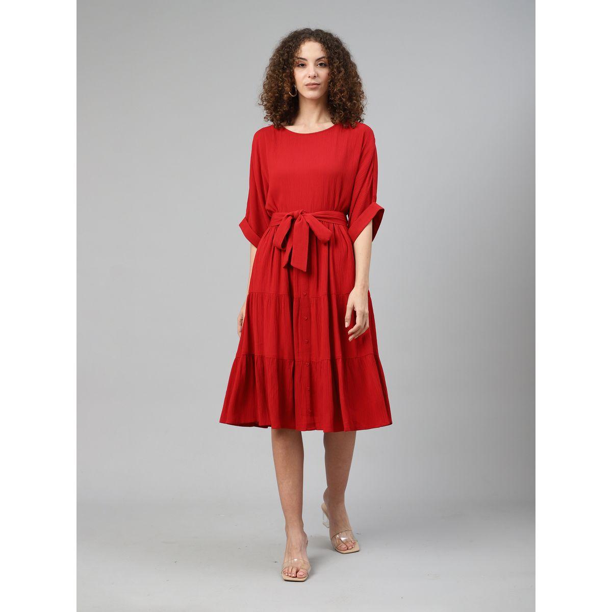 Femella X Styli Cotton Tiered Midi Dress with Tie Belt-women-clothing-dresses-image-2