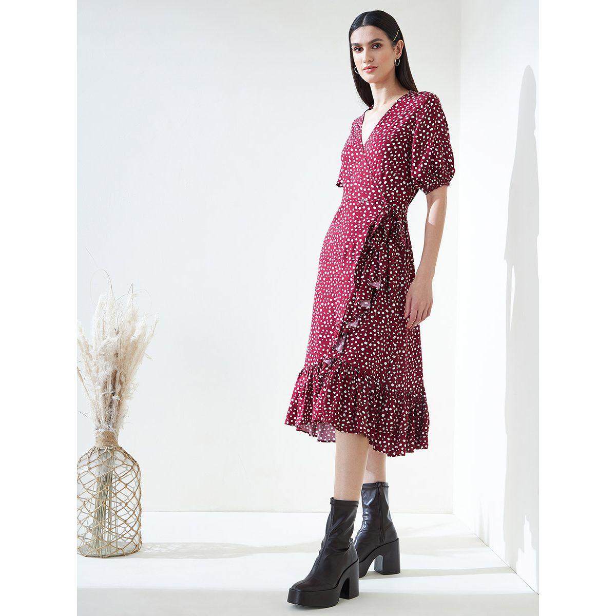 Femmella X Styli  Spot Print Wrap Midi Dress-women-clothing-dresses-image-1