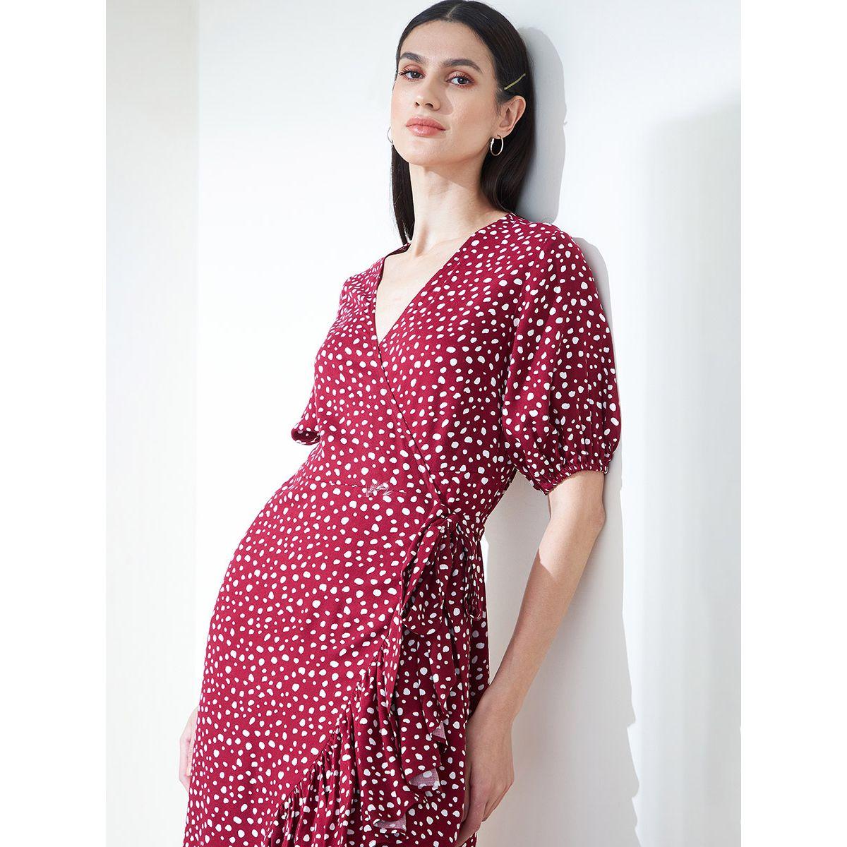 Femmella X Styli  Spot Print Wrap Midi Dress-women-clothing-dresses-image-2