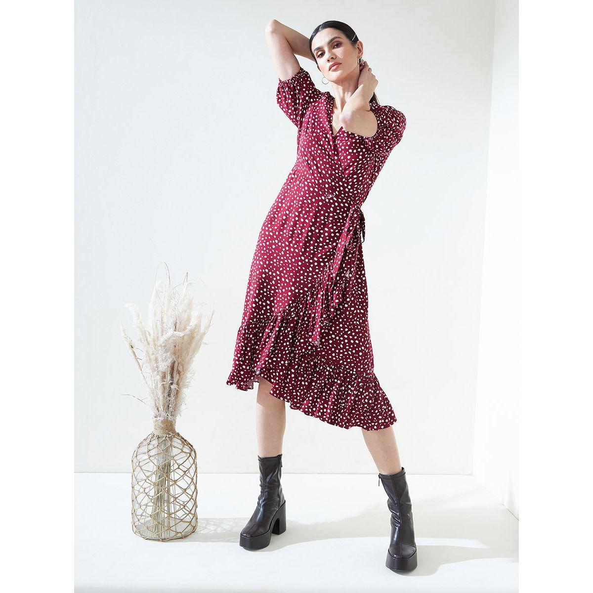 Femmella X Styli  Spot Print Wrap Midi Dress-women-clothing-dresses-image-5