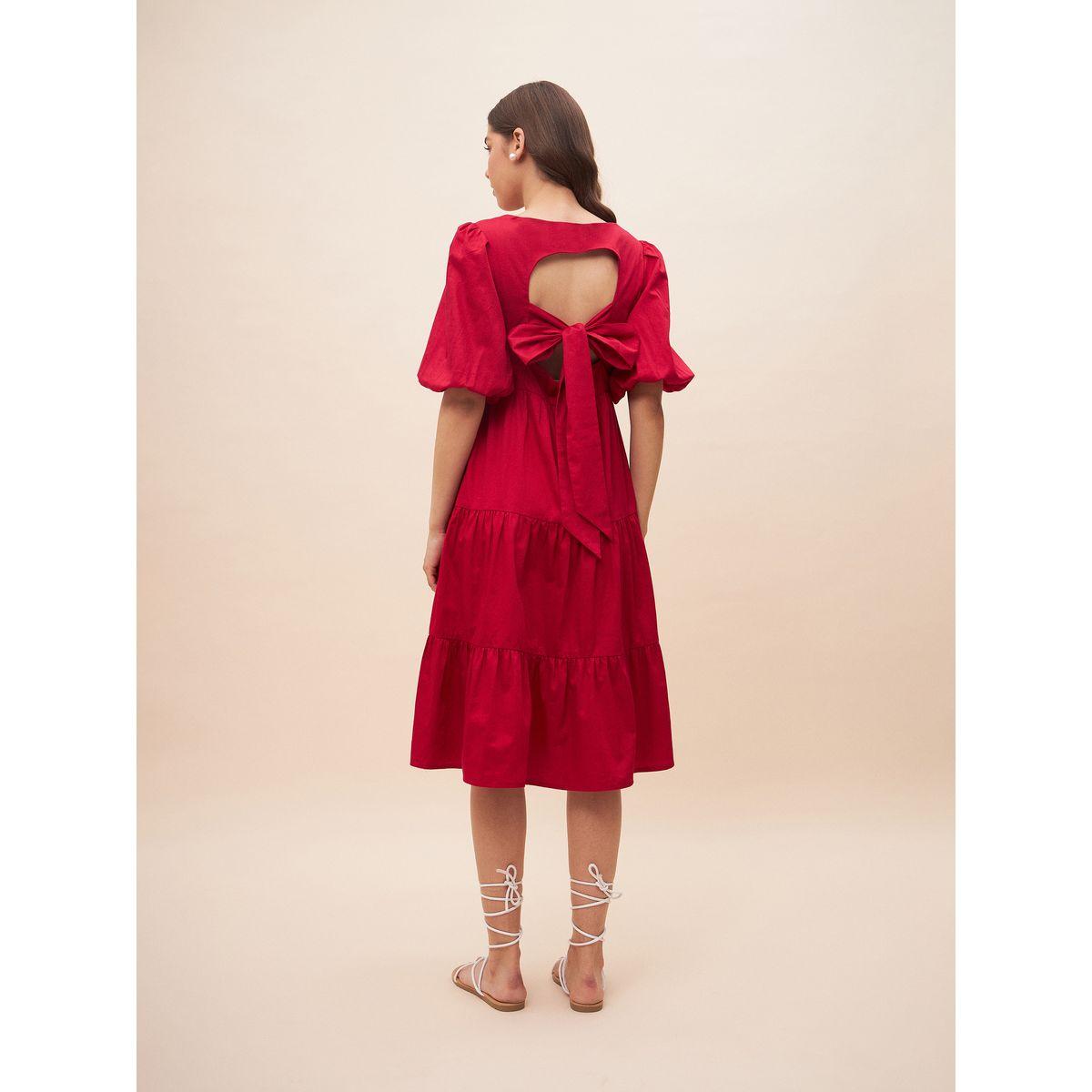 Femella X Styli Cotton Back Bow Tie Detail Tiered Midi Dress-women-clothing-dresses-image-4