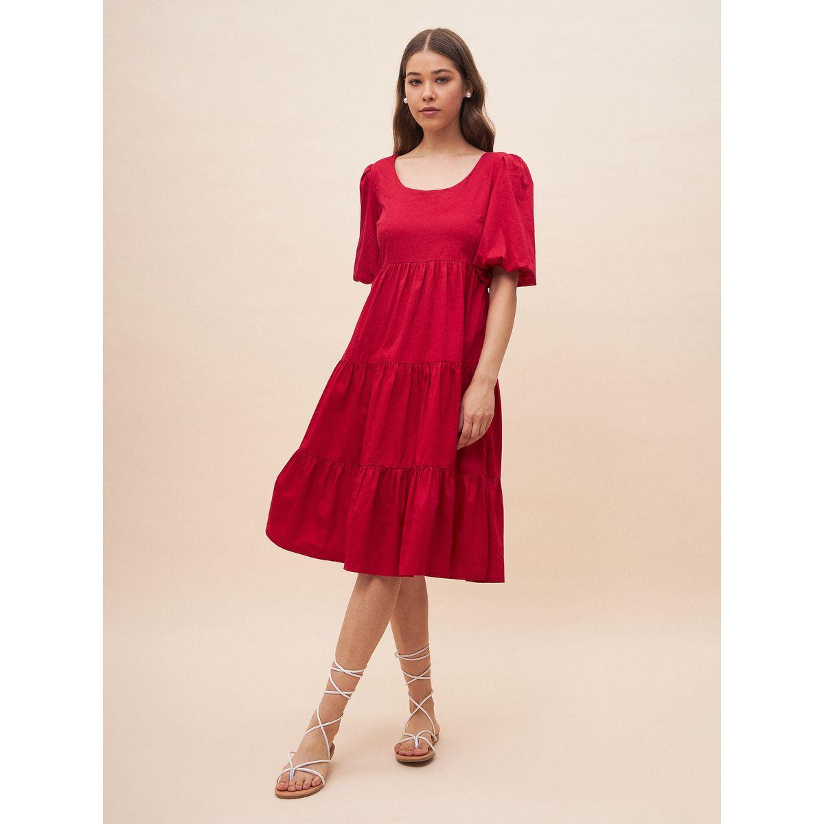 Femella X Styli Cotton Back Bow Tie Detail Tiered Midi Dress-women-clothing-dresses-image-5