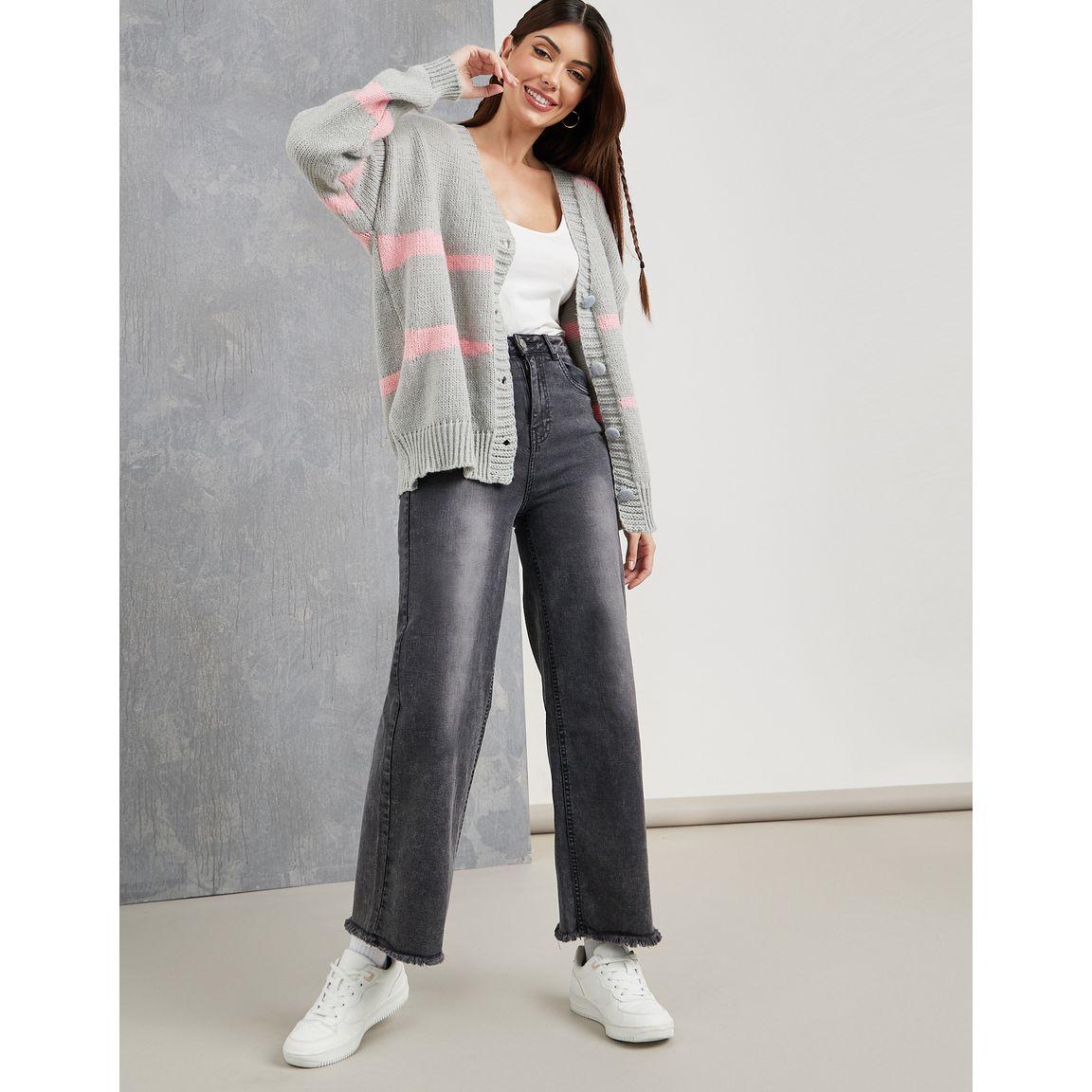 Styli Oversized Striped Detail Button Up Cardigan-women-winterwear-cardigansandjumpers-cardigans-image-2