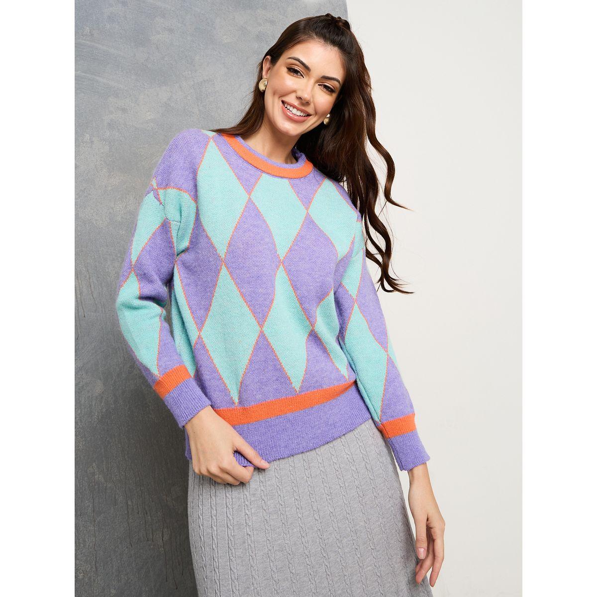 Styli Geometric Pattern Color Contrast Sweater-women-clothing-cardigansandjumpers-jumpers-image-1