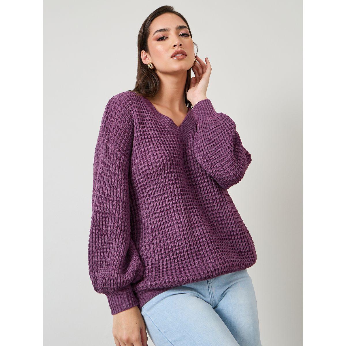 Styli Oversized Fit Chunky Knit V Neck Sweater-women-clothing-cardigansandjumpers-jumpers-image-1