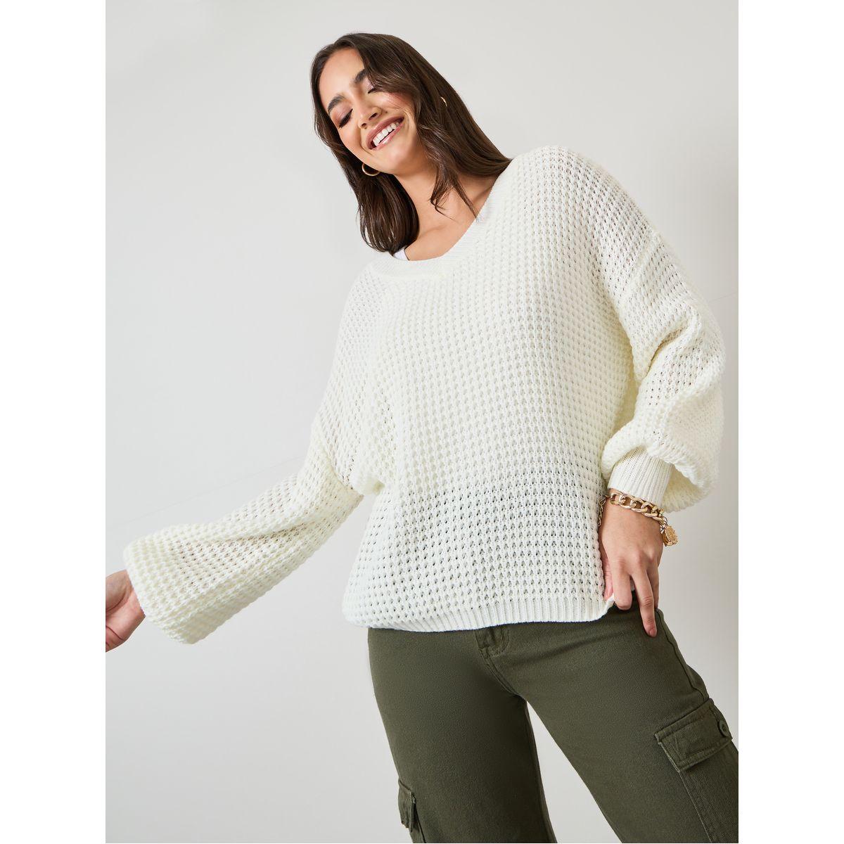 Styli Oversized Fit Chunky Knit V Neck Sweater-women-clothing-cardigansandjumpers-jumpers-image-1