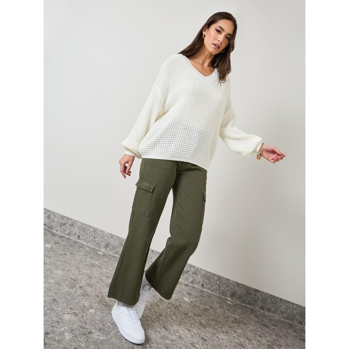 Styli Oversized Fit Chunky Knit V Neck Sweater-women-clothing-cardigansandjumpers-jumpers-image-2