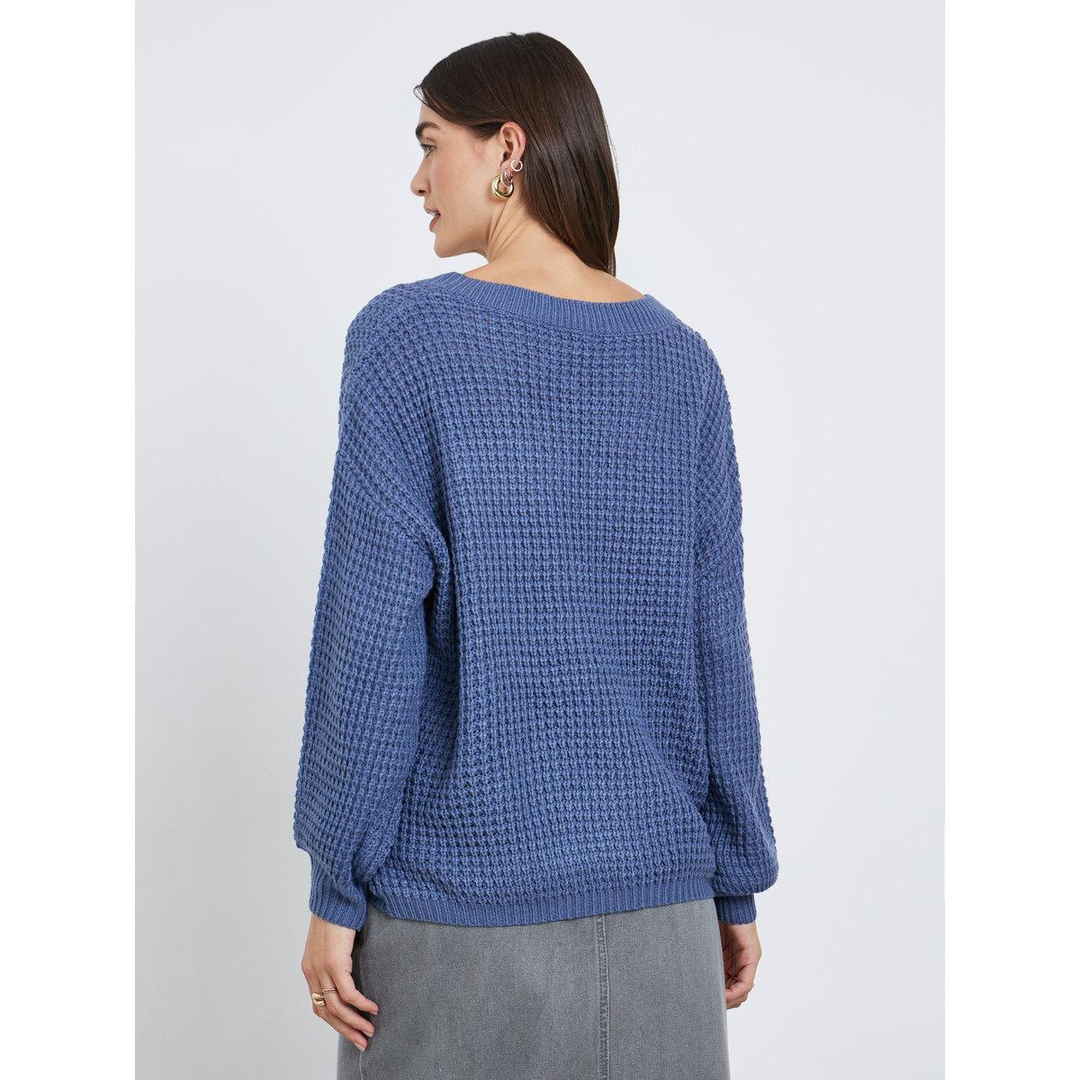 Styli Medium Blue Waffle Knit Oversized Sweater-women-winterwear-cardigansandjumpers-jumpers-image-4