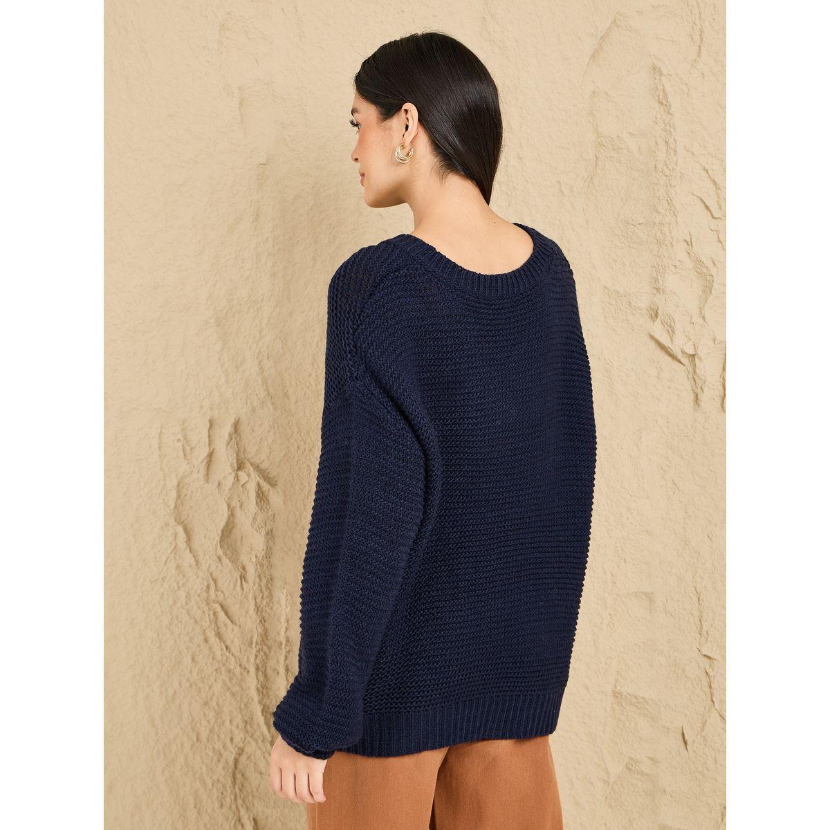 Styli Longline V Neck Chunky Knit Sweater-women-clothing-cardigansandjumpers-jumpers-image-4