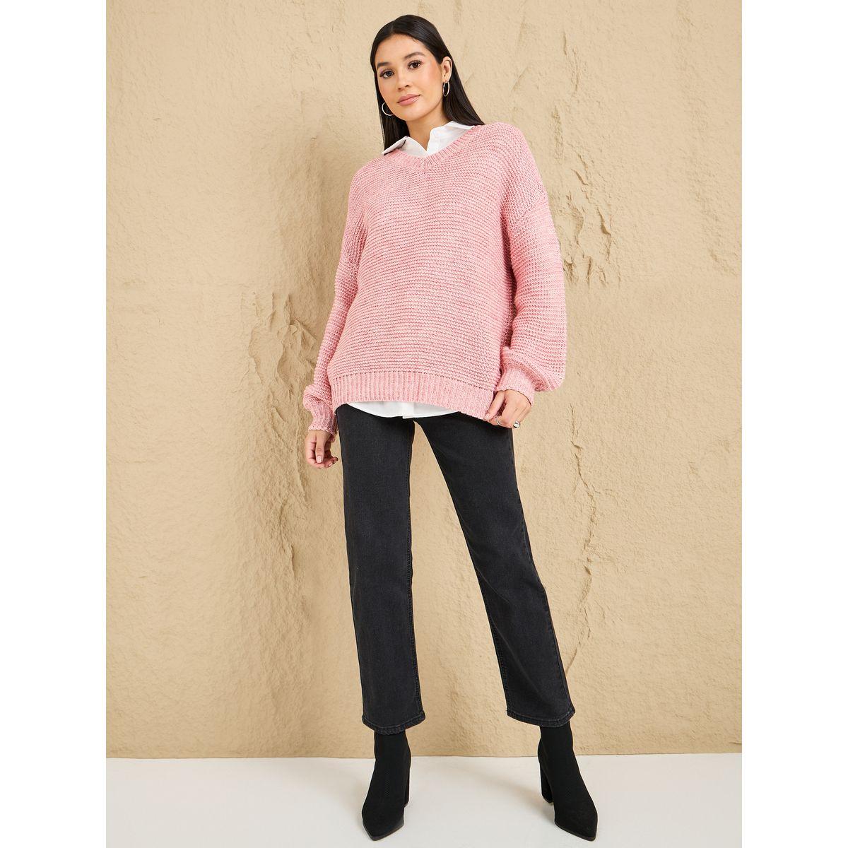 Styli Longline V Neck Chunky Knit Sweater-women-clothing-cardigansandjumpers-jumpers-image-1
