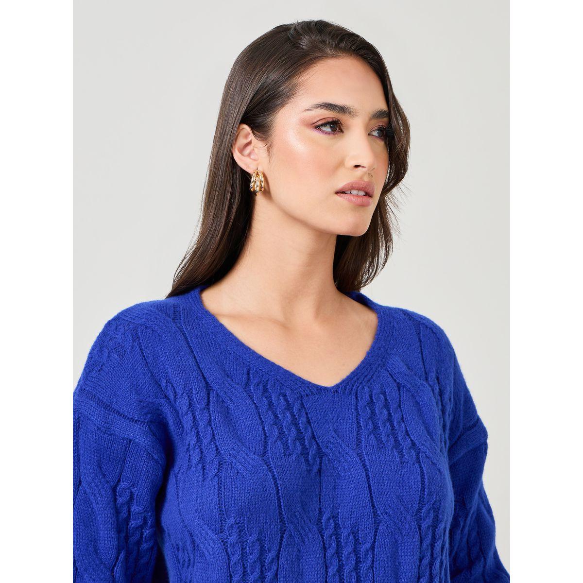 Styli Solid V Neck Cable Knit Sweater-women-clothing-cardigansandjumpers-jumpers-image-4