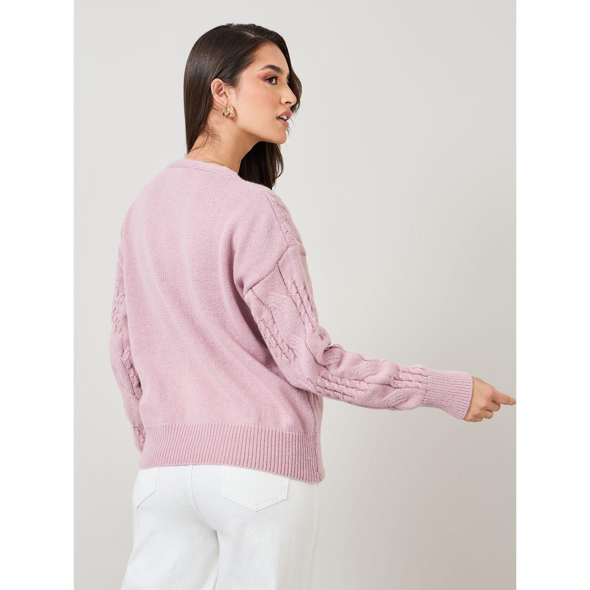 Styli Solid V Neck Cable Knit Sweater-women-clothing-cardigansandjumpers-jumpers-image-4