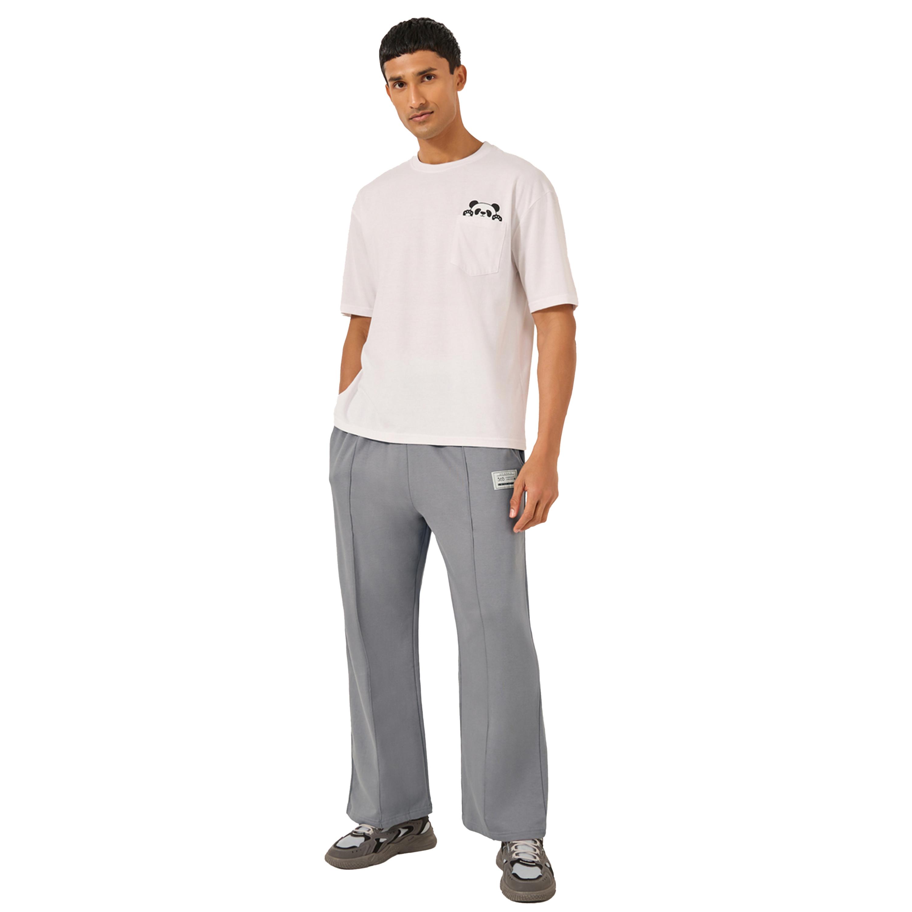 ستايلي - بنطال رياضي صوف واسع الساق بكسرة مع تفاصيل شارة-men-clothing-bottoms-joggers-image-1