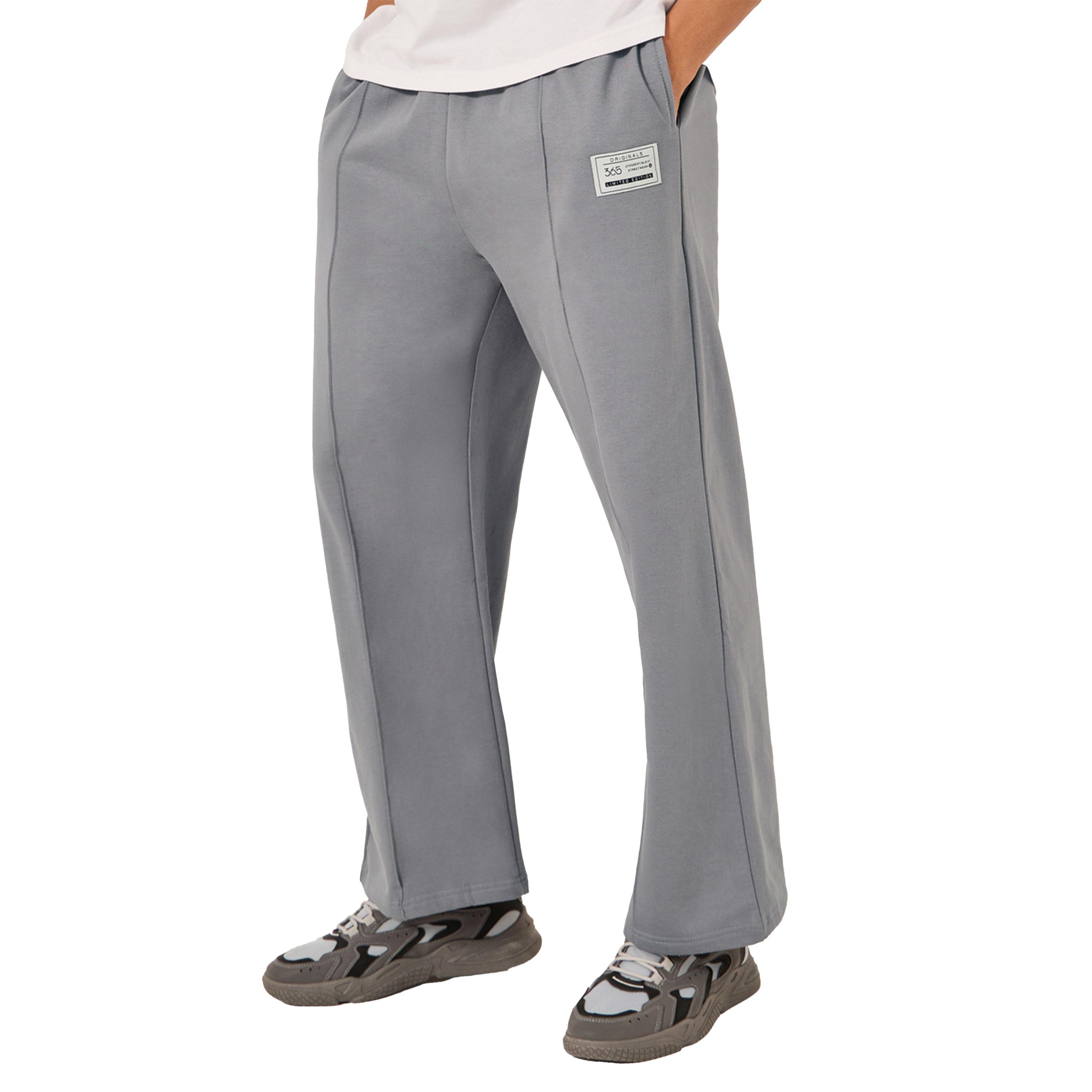 ستايلي - بنطال رياضي صوف واسع الساق بكسرة مع تفاصيل شارة-men-clothing-bottoms-joggers-image-2