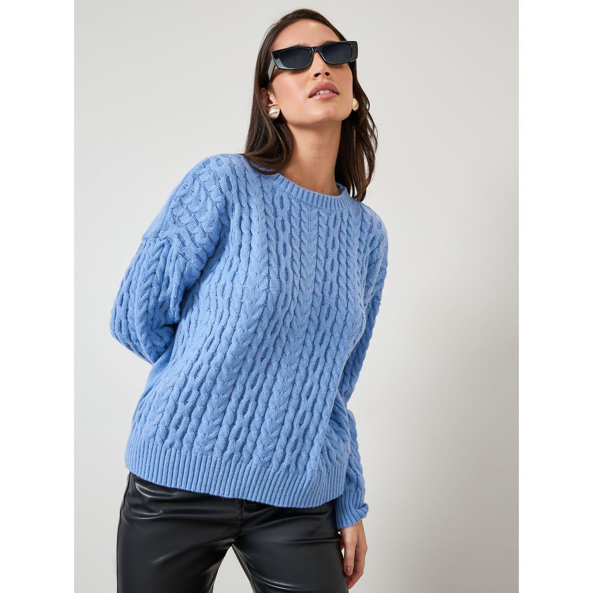 Styli Solid Regular Fit Cable Knit Sweater-women-clothing-cardigansandjumpers-jumpers-image-1
