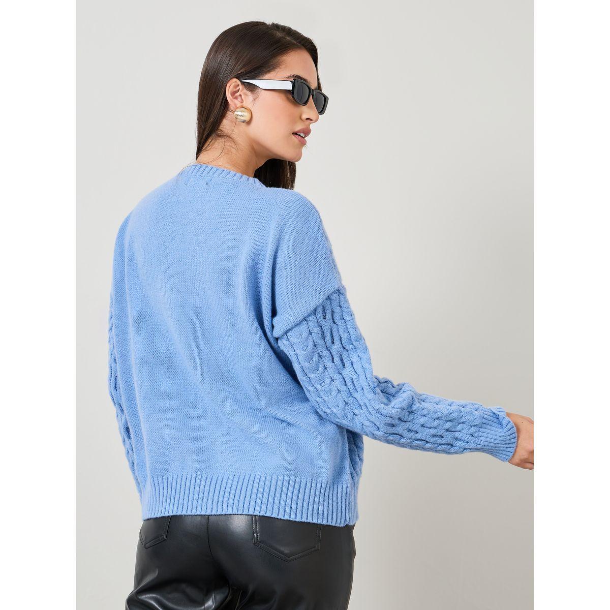 Styli Solid Regular Fit Cable Knit Sweater-women-clothing-cardigansandjumpers-jumpers-image-4