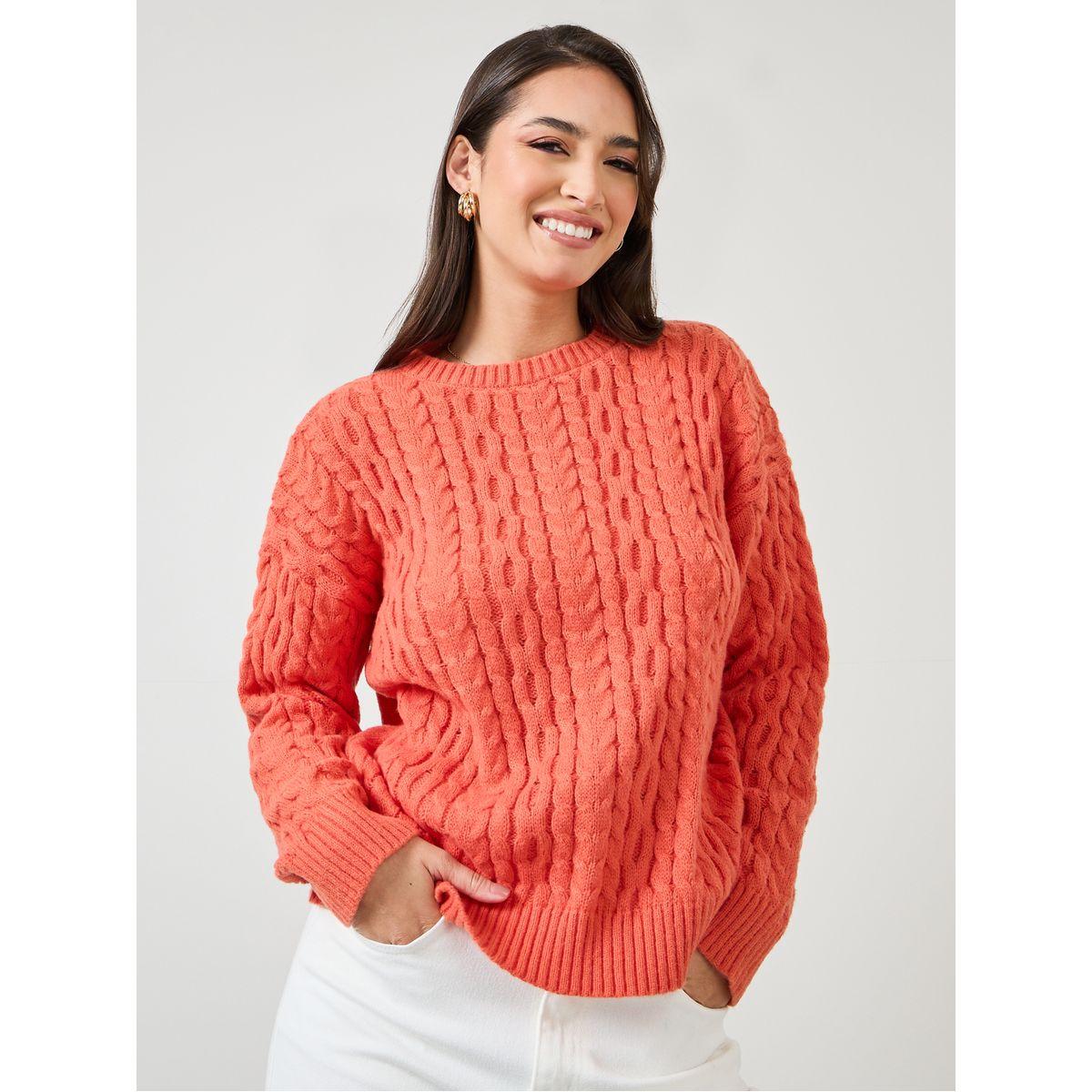 Styli Solid Regular Fit Cable Knit Sweater-women-clothing-cardigansandjumpers-jumpers-image-1