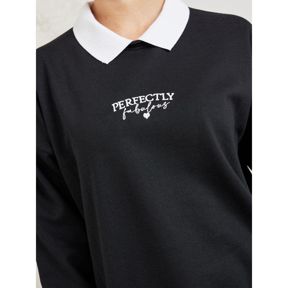Styli Elevate Regular Fit Contrast Rib Collar Sweatshirt with Embroidery-women-winterwear-hoodiesandsweatshirts-sweatshirts-image-3