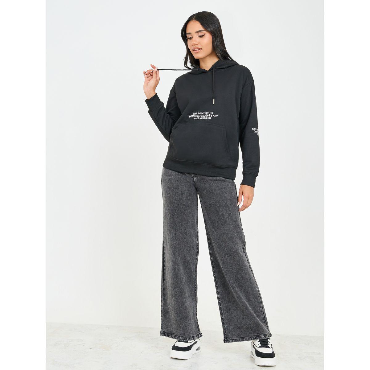 سويت شيرت بياقة هودي وجيوب-women-winterwear-hoodiesandsweatshirts-sweatshirts-image-2