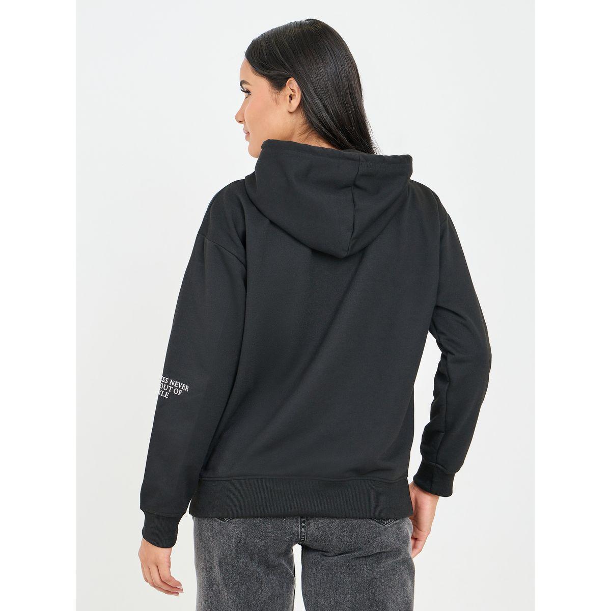 Styli Elevate Slogan Print Hooded Sweatshirt with Kangaroo Pockets-women-winterwear-hoodiesandsweatshirts-sweatshirts-image-4