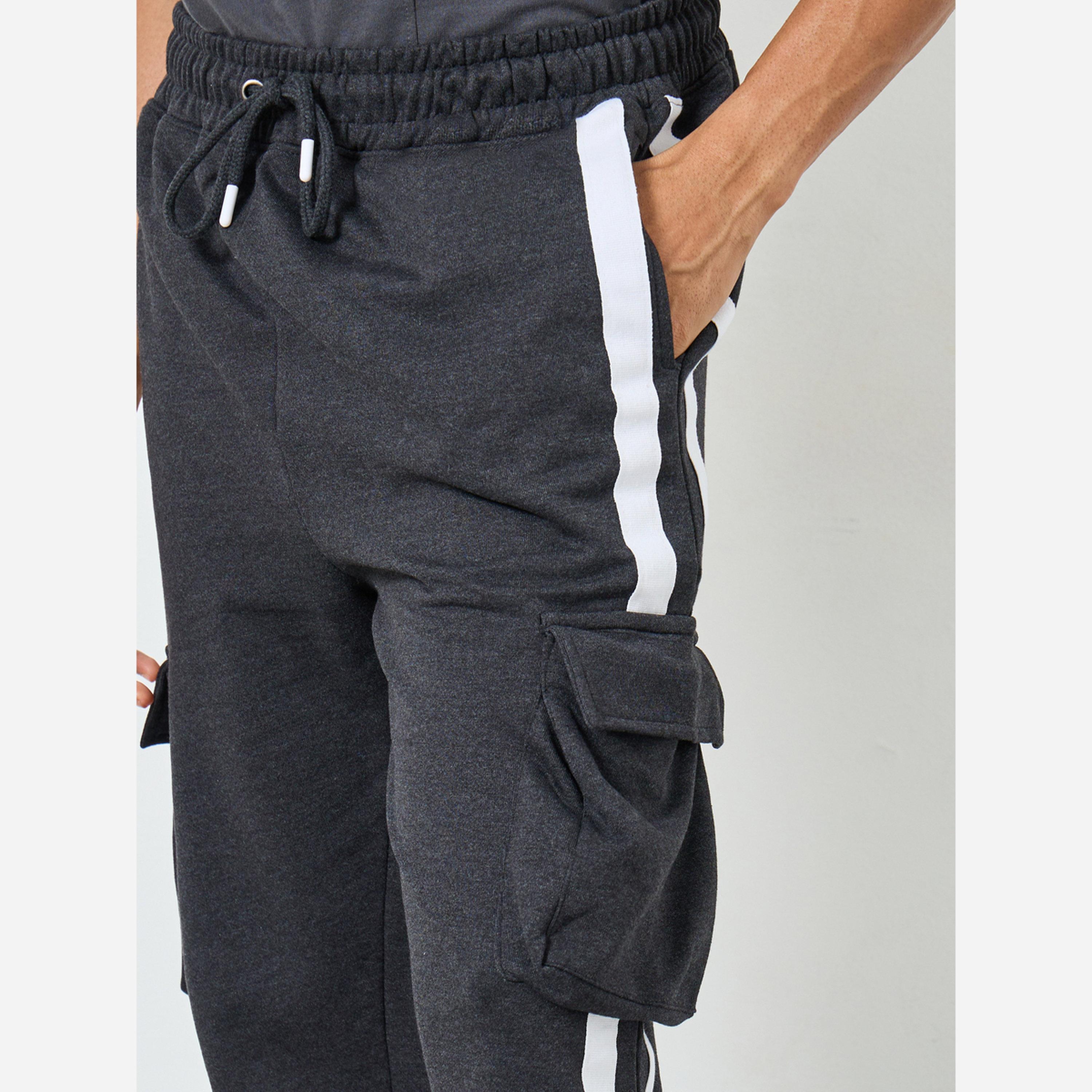 Styli Men Charcoal Striped Cargo Joggers-men-clothing-bottoms-joggers-image-5