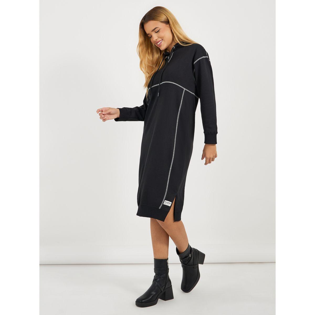 Styli Elevate Contrast Overlock Stich Hooded Sweatshirt Midi Dress-women-clothing-dresses-image-2