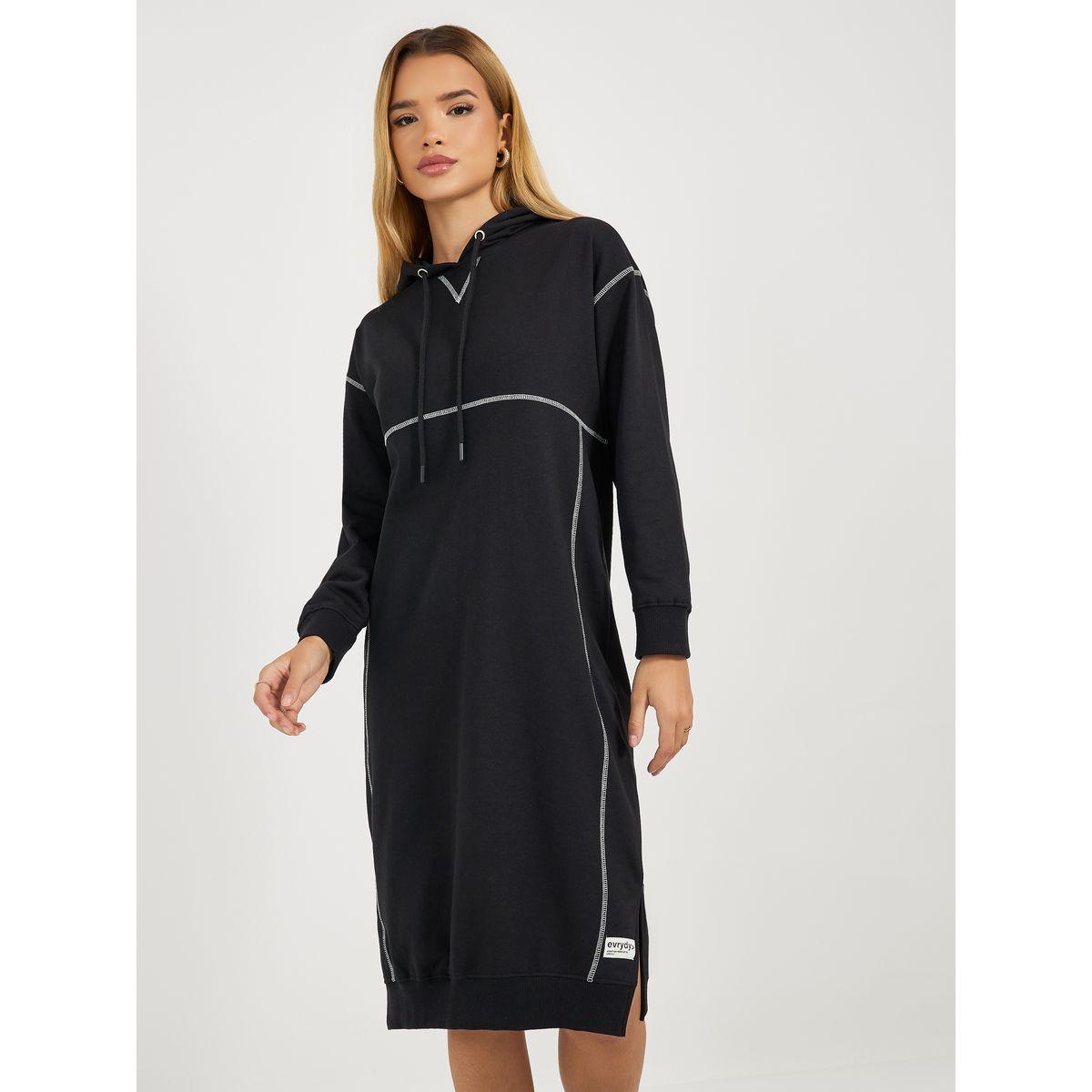 Styli Elevate Contrast Overlock Stich Hooded Sweatshirt Midi Dress-women-clothing-dresses-image-3