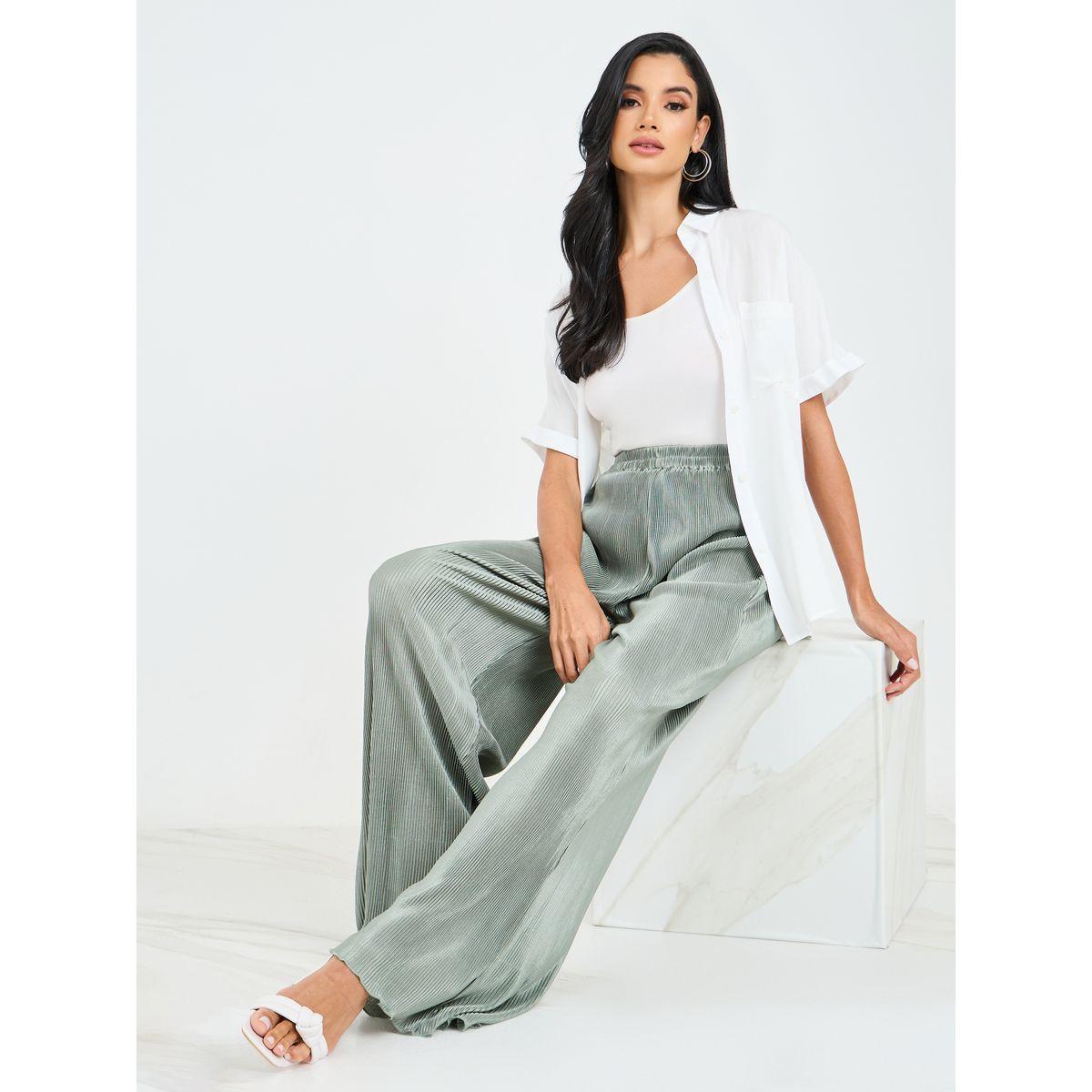 بنطال بأرجل واسعة وخصر مطاطي-women-clothing-bottoms-trousers-image-6