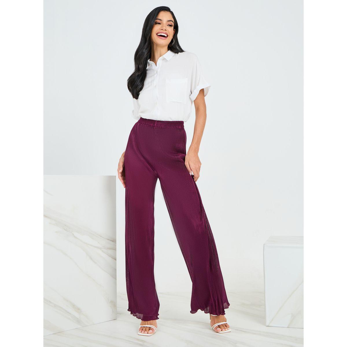 Styli Plisse Wide Leg Pants with Elastic Waistband-women-clothing-bottoms-trousers-image-2