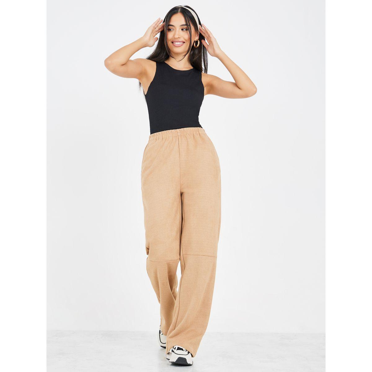 Styli Suede Look Straight Leg Pants with Side Pocket-women-clothing-bottoms-trousers-image-1