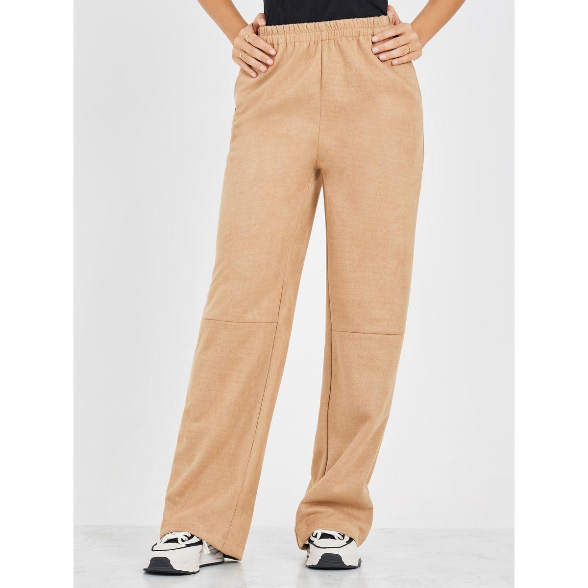 Styli Suede Look Straight Leg Pants with Side Pocket-women-clothing-bottoms-trousers-image-2