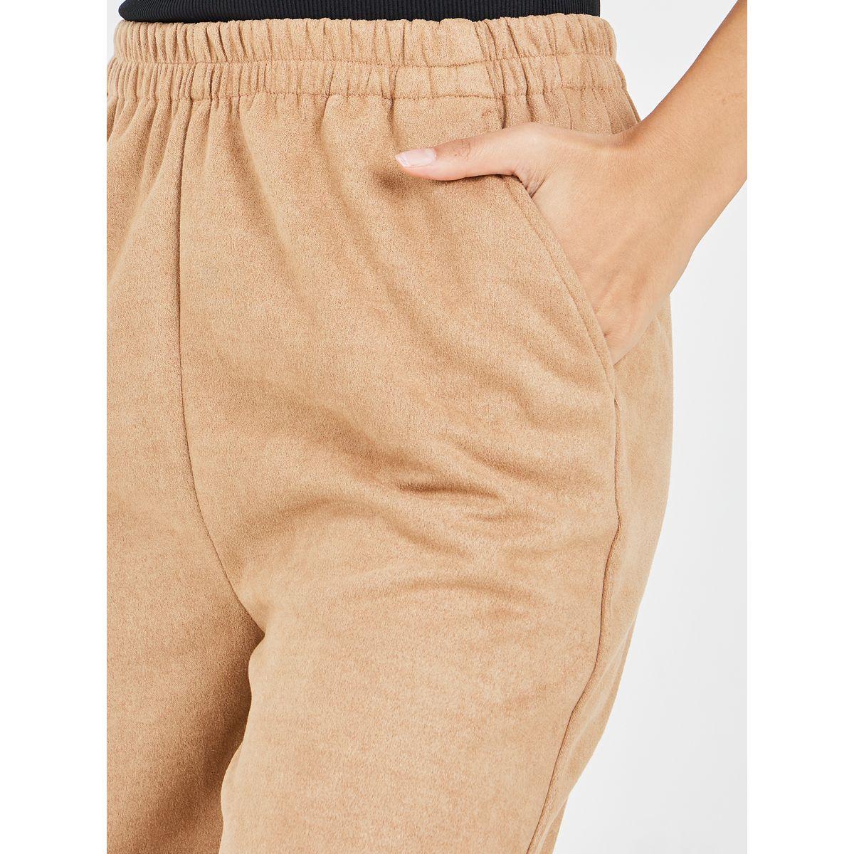 Styli Suede Look Straight Leg Pants with Side Pocket-women-clothing-bottoms-trousers-image-3
