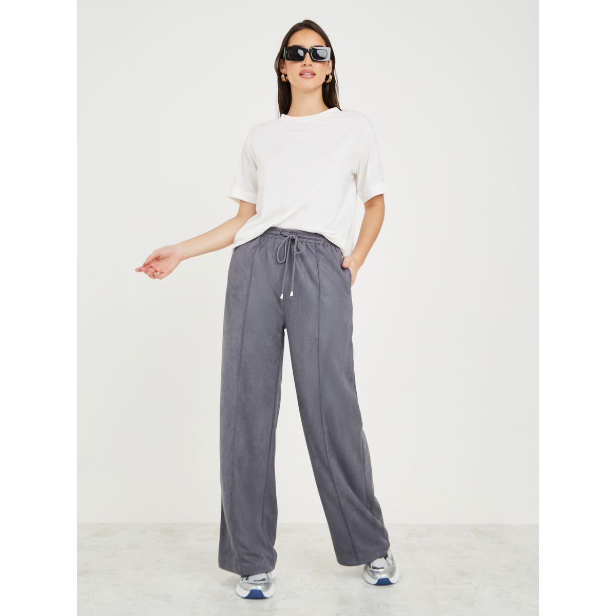 Styli Lightweight Suede Look Wide Leg Pants-women-clothing-bottoms-trousers-image-1