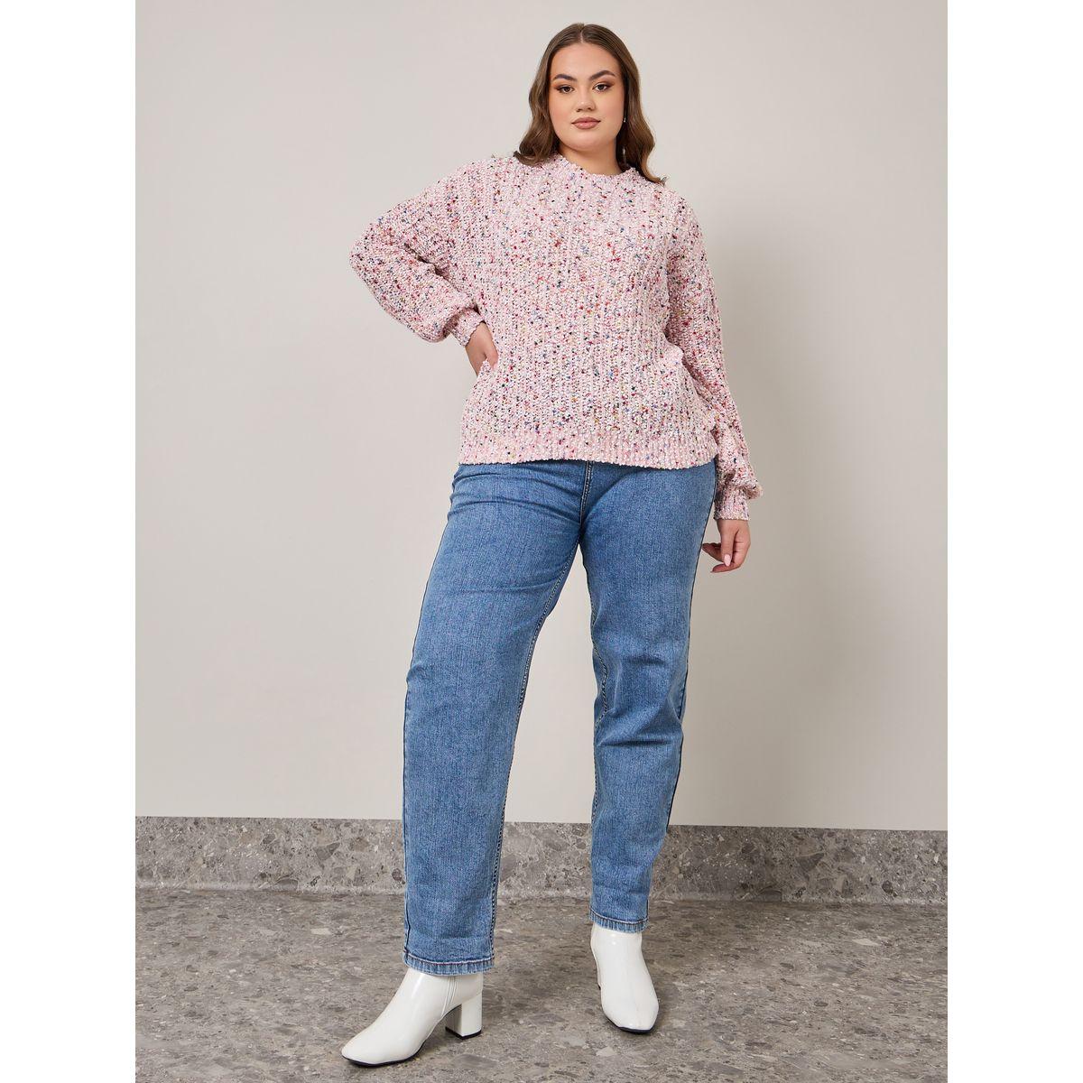 Styli Plus High Neck Mixed Yarn Sweater With Volume Sleeves-women-winterwear-hoodiesandsweatshirts-hoodies-image-2